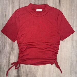 Mock Neck Side Drawstring Crop Top